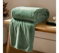 furn. Kallu Faux Fur Throw - Earthy Soft Fluffy Decorative Throw with Oxford Edge (Forest Green - 130x180cm)