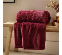 furn. Kallu Faux Fur Throw - Earthy Soft Fluffy Decorative Throw with Oxford Edge (Berry - 150x200cm)