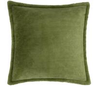 furn. Kallu Faux Fur Cushion Cover (Olive - 45x45cm) | Soft fluffy faux fur cushion cover with an Oxford edge