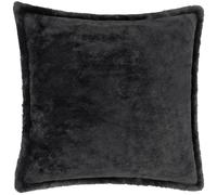 furn. Kallu Faux Fur Cushion Cover - Soft Fluffy Decorative Cushion with Oxford Edge (Black - 45x45cm)