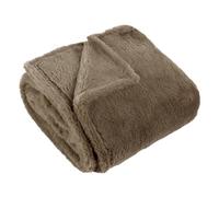 furn. Kallu Faux Fur Throw - Earthy Soft Fluffy Decorative Throw with Oxford Edge (Mocha - 130x180cm)