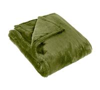 furn. Kallu Throw (Olive-150x200cm) | Double Sided Faux Fur Wide Oxford Border Soft Cosy Contemporary Earthy Blanket