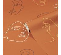 Furn Wallpaper Kindred Abstract Faces Printed 10m x 53cm Terracotta Orange