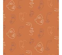 Furn. Kindred Terracotta Orange Abstract Faces Printed Wallpaper Sample