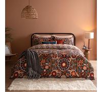 furn. Kinfolk Duvet Cover Set - Reversible Suzani-Inspired Floral Geometric Tile Bedding Set (Denim Blue - Super King)