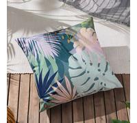 Furn Leafy Palm Sqaure Water & Uv Resistant Outdoor Cushion In Teal