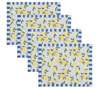 furn. Lemons Placemats - Washable Striped Mediterranean Fruits Set of 4 Quick Drying Table Mats (Blue - 46x36cm)