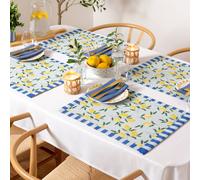 furn. Lemons Placemats - Washable Striped Mediterranean Fruits Set of 4 Quick Drying Table Mats (Blue - 46x36cm)