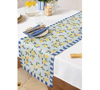 furn. Lemons Table Runner - Washable Striped Mediterranean Fruits Quick Drying Dining Table Decoration (Blue - 220x35cm)