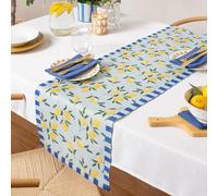 furn. Lemons Table Runner - Washable Striped Mediterranean Fruits Quick Drying Dining Table Decoration (Blue - 220x35cm)