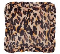 Furn. Leopard Printed Velvet Ruffle Feather Filled Cushion