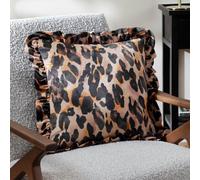 furn. Leopard Printed Velvet Ruffle Cushion Cover - Multicolour - 45x45cm