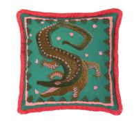 furn. Les Animaux Croc Monsieur Polyester Filled Cushion - Colourful Tufted Crocodile Fringe Trim Decorative Pillow (Teal - 45x45cm)