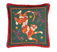 furn. Les Animaux Tigeress Polyester Filled Cushion - Colourful Tufted Tiger Fringe Trim Decorative Pillow (Emerald - 45x45cm)