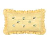furn. Les Petite Fleurs Cushion Cover - Embroidered Floral Ruffle Trim Gingham Decorative Case (Yellow - 30x50cm)