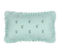furn. Les Petite Fleurs Feather Filled Cushion - Embroidered Floral Ruffle Trim Gingham Decorative Pillow (Green - 40x60cm)