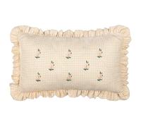 furn. Les Petite Fleurs Feather Filled Cushion - Embroidered Floral Ruffle Trim Gingham Decorative Pillow (Natural - 40x60cm)