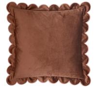 furn. Lil Scallop Polyester Filled Cushion (Chestnut/Slipper - 45x45cm) | Colourful velvet cushion with piped trim, scalloped edge and polyester filling