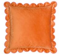 furn. Lil Scallop Polyester Filled Cushion (Orange/Pink - 45x45cm) | Colourful velvet cushion with piped trim, scalloped edge and polyester filling
