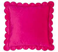 furn. Lil Scallop Polyester Filled Cushion - Colourful Velvet Piped Scalloped Edge Decorative Pillow (Pink/Red - 45x45cm)