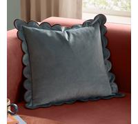 furn. Lil Scallop Polyester Filled Cushion - Colourful Velvet Piped Scalloped Edge Decorative Pillow (Blue/Brown - 45x45cm)