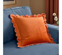 furn. Lil Scallop Polyester Filled Cushion - Colourful Velvet Piped Scalloped Edge Decorative Pillow (Orange/Pink - 45x45cm)
