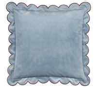 furn. Lil Scallop Velvet Feather Filled Cushion (Blue/Brown - 45x45cm) | Colourful velvet cushion with piped trim, scalloped edge and feather filling
