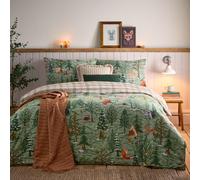 furn. Lodge Wood Duvet Cover Set 100% Brushed Cotton Reversible - Warm Cosy Bedding (Oak Green - Single)