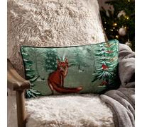Lodge Wood Fox Embroidered Piped Polyester Filled Cushion Furn Green 30cm x 50cm