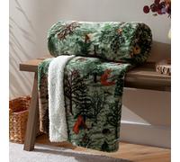 Furn Lodge Wood Sherpa Fleece Throw In Green Green