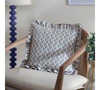 Furn Lulah Block Printed Ruffle Cushion In Blue Blue