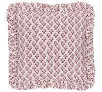 furn. Lulah Block Printed Ruffle Polyester Filled Cushion - Linen/Red - 45x45cm