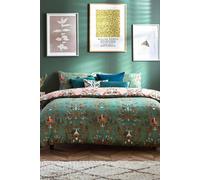 furn. Luna Wood Duvet Cover Set - Reversible Woodland Nature Moth Inspired Easy Care Bedding (Fern Green - Double - 200x200cm)