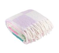Furn Maisie Checked Tassel Throw - Aqua Blossom - 130cm x 180cm - Aqua Blossom - 100% Mixed