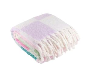 Furn Maisie Checked Tassel Throw - Aqua Blossom - 130cm x 180cm - Aqua Blossom - 100% Mixed