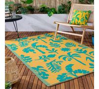 furn. Marula Rug - Indoor/Outdoor Woven Botanical Tropical Birds Weather Resistant Easy Clean Lightweight Rug (Yellow/Teal - 120x180cm)