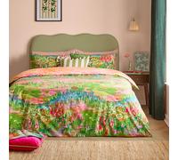 furn. Meadow Escape Duvet Cover Set - Reversible Abstract Wildflower Cotton Blend Easy Care Bedding (Green/Pink - Single)