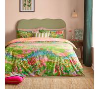 furn. Meadow Escape Duvet Cover Set - Reversible Abstract Wildflower Cotton Blend Easy Care Bedding (Green/Pink - Single)