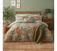 furn. Meadow Haze Duvet Cover Set - Wildflower Countryside Reversible Polycotton (Green - King)