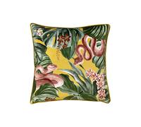 Furn Medinilla Tropical Floral Printed Piped Cushion in Mustard | Size: 43 cm x 43 cm Furn Mustard 43 cm x 43 cm