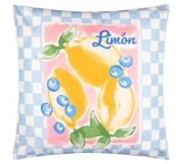 furn. Mediterranean Limon Polyester Filled Cushion - Reversible Water Resistant Coastal Lemon Check Outdoor Decorative Pillow (Sky Blue - 45x45cm)