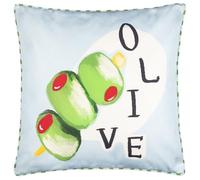 furn. Mediterranean Olive Polyester Filled Cushion - Reversible Water Resistant Olive Striped Outdoor Decorative Pillow (Blue - 45x45cm)