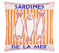 furn. Mediterranean Sardines Polyester Filled Cushion - Reversible Water Resistant Coastal Outdoor Decorative Pillow (Pink/Orange - 45x45cm)