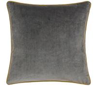 furn. Meridian Feather Filled Cushion - Luxury Contrast Piped Velvet Decorative Pillow (Charcoal/Moss - 45x45cm)
