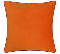 furn. Meridian Feather Filled Cushion - Luxury Contrast Piped Velvet Decorative Pillow (Clementine/Hot Pink - 45x45cm)