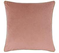 furn. Meridian Feather Filled Cushion - Luxury Contrast Piped Velvet Decorative Pillow (Blush/Gold - 45x45cm)