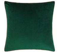furn. Meridian Feather Filled Cushion - Luxury Contrast Piped Velvet Decorative Pillow (Emerald/Blush - 45x45cm)