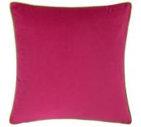 furn. Meridian Feather Filled Cushion - Luxury Contrast Piped Velvet Decorative Pillow (Hot Pink/Lime - 45x45cm)
