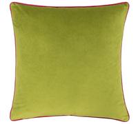 furn. Meridian Feather Filled Cushion - Luxury Contrast Piped Velvet Decorative Pillow (Lime/Hot Pink - 45x45cm)