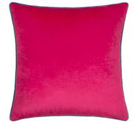 furn. Meridian Polyester Filled Cushion - Luxury Contrast Piped Velvet Decorative Pillow (Raspberry/Teal - 45x45cm)